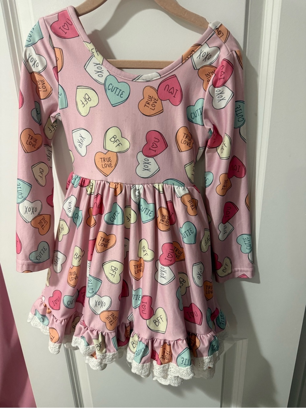 💕 CheekyPlum Girls Pink Heart Candy Print Long Sleeve Dress Sweet Boutique Dres